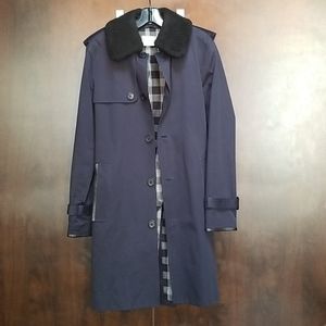 Sandro Navy Trench Coat with Black Collar
